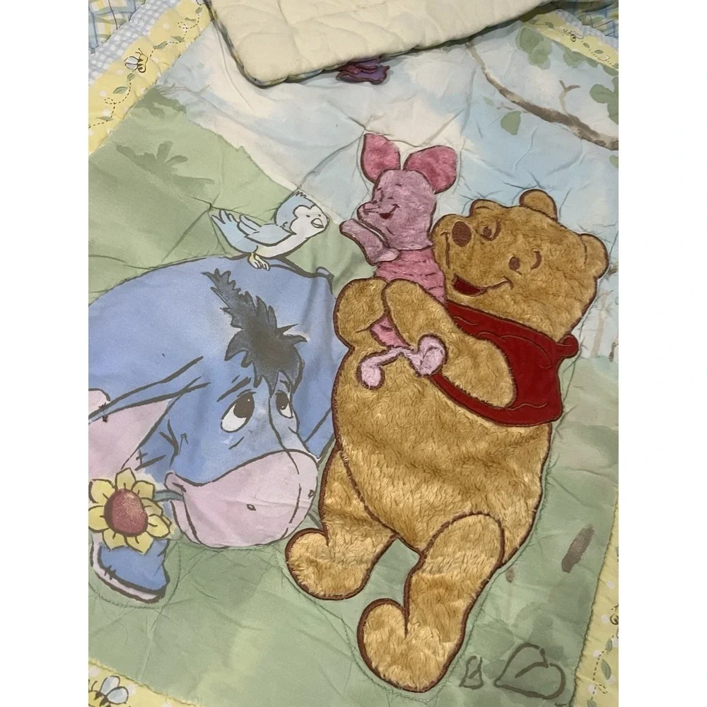 Pooh Piglet Eeyore Bird Butterfly Crib Comforter Bee Blue Yellow Plaid Blanket‎